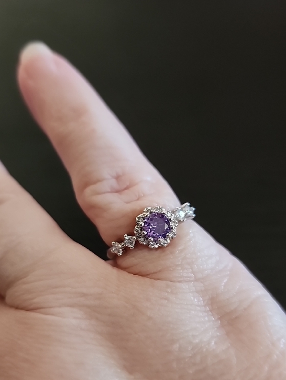 Sterling Silver Purple Halo Gemstone Ring